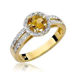 Damen Ring 585 14k Gold Gelbgold echt Citrin Edelstein Diamanten Brillanten von Lumari Gold