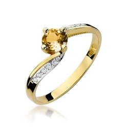 Damen Ring 585 14k Gold Gelbgold echt Citrin Edelstein Diamanten Brillanten von Lumari Gold