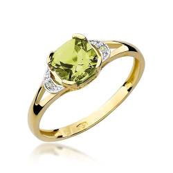 Damen Ring 585 14k Gold Gelbgold echt Peridot Edelstein Diamanten Brillanten von Lumari Gold