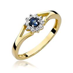 Damen Ring 585 14k Gold Gelbgold echt Saphir Edelstein Diamanten Brillanten von Lumari Gold