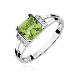 Damen Ring 585 14k Gold Weißgold echt Peridot Edelstein Diamanten Brillanten von Lumari Gold