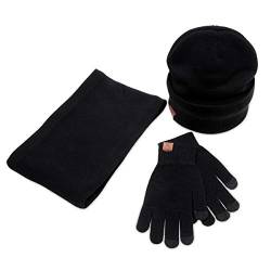 LumiSyne 3 In 1 Wintermütze Schal Und Handschuhe Sets Herren Damen Touchscreen Handschuhe Beanie Strickmütze Schlauchtuch Loopschal Warme Fleecefutter Sport Im Freien von LumiSyne