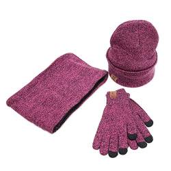 LumiSyne 3 In 1 Wintermütze Schal Und Handschuhe Sets Herren Damen Touchscreen Handschuhe Beanie Strickmütze Schlauchtuch Loopschal Warme Fleecefutter Sport Im Freien von LumiSyne