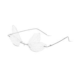 LumiSyne Mode Schmetterling Libelle Sonnenbrillen Damen Randlose Unregelmäßige Transparente Gläser Mit Farbverlauf Metall Rahmen UV400 Schutz Gläser Fotografie Party von LumiSyne