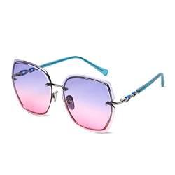 LumiSyne Randlos Sonnenbrille Damen Diamant Schneiden Transparente Verlaufsgläser Strasssteine Verziert Rahmen UV400 Übergroß Sonnenbrille Rahmenlos(Blau Rosa) von LumiSyne