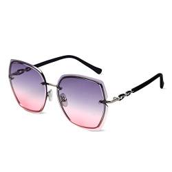 LumiSyne Randlos Sonnenbrille Damen Diamant Schneiden Transparente Verlaufsgläser Strasssteine Verziert Rahmen UV400 Übergroß Sonnenbrille Rahmenlos(Grau Rosa) von LumiSyne