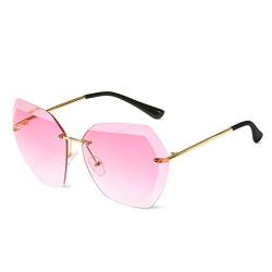 LumiSyne Randlos Sonnenbrille Für Damen Transparente Verlaufsgläser Metallrahmen Diamant Schneiden Linse UV400 Übergroß Rahmenlos Brille Mit Brillenetui von LumiSyne