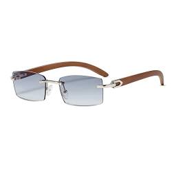 LumiSyne Rechteck Randlose Sonnenbrille Herren Damen Holz Bügeln Farbverlauf Linsen Ultra-Small Frame UV 400 Schutz Blendschutz Retro Quadratische Brille Für Dekoration Fahren Reisen von LumiSyne