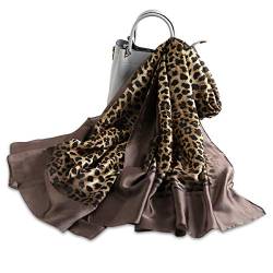 LumiSyne Seidenschal Damen Warm Weich Seidentuch Herbst Winter Animal Print Schal Leopard Pfau Pferd Muster Lange Halstücher Sonnenschut Stola Ganzjährig von LumiSyne