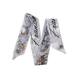 LumiSyne Skinny Seidenschal Damen Mädchen Schmale Lange Halstuch Blumen Baum Druck Buchstaben Muster Retro Künstlerisch Stil Satin Ribbon Seidentüch Krawatte Kopfschmuck Haarschal Handtasche Griffband von LumiSyne