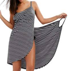 LumiSyne Strandkleider Damen Bikini Badeanzüge Cover Ups Ärmellos Wickelrock Sexy V Ausschnitt Strandponcho Mode Streifen Pareos Lose Stil Strandrock,Schwarz,3XL von LumiSyne