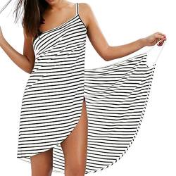 LumiSyne Strandkleider Damen Bikini Badeanzüge Cover Ups Ärmellos Wickelrock Sexy V Ausschnitt Strandponcho Mode Streifen Pareos Lose Stil Strandrock,Weiß,M von LumiSyne