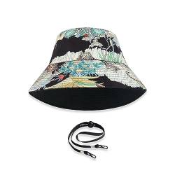 LumiSyne Unisex Wendbarer Fischerhut Einfarbig Mit Buchstaben Stickerei/Hawaii Stil Druck Doppelseitig Baumwolle Eimerhut Mit Abnehmbare Kinnband Faltbar Bucket Hat Sonnenhut Für Sommer Strand Reise von LumiSyne