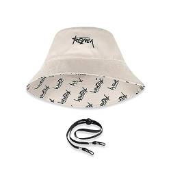 LumiSyne Unisex Wendbarer Fischerhut Einfarbig Mit Buchstaben Stickerei/Hawaii Stil Druck Doppelseitig Baumwolle Eimerhut Mit Abnehmbare Kinnband Faltbar Bucket Hat Sonnenhut Für Sommer Strand Reise von LumiSyne