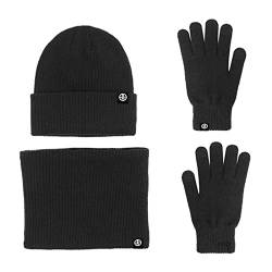 LumiSyne Winter 3 In 1 Mütze Schal Handschuh Sets Für Herren Damen Einfarbig Beanie Strickmütze Touchscreen Handschuhe Halswärmer Mit Thermisch Fleece Futter Kaltes Wetter Warme Sets von LumiSyne