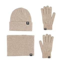 LumiSyne Winter 3 In 1 Mütze Schal Handschuh Sets Für Herren Damen Einfarbig Beanie Strickmütze Touchscreen Handschuhe Halswärmer Mit Thermisch Fleece Futter Kaltes Wetter Warme Sets von LumiSyne