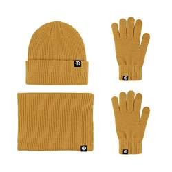 LumiSyne Winter 3 In 1 Mütze Schal Handschuh Sets Für Herren Damen Einfarbig Beanie Strickmütze Touchscreen Handschuhe Halswärmer Mit Thermisch Fleece Futter Kaltes Wetter Warme Sets von LumiSyne