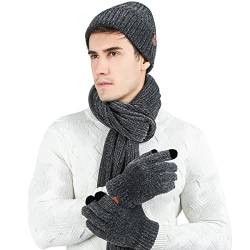 LumiSyne Winter 3 In 1 Mütze Schal Handschuh Sets Für Herren Damen Exquisite Jacquard Einfarbig Schal Beanie Strickmütze Touchscreen Handschuhe Fortschrittlicher Weicher Chenille Stoff von LumiSyne