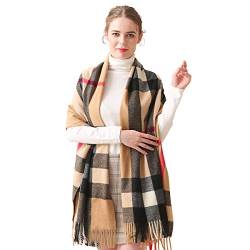 LumiSyne Winter Senior Plaid Kaschmir Schal Mit Quasten Für Damen Herren Übergroßer Tartan Stola Klassisches Karomuster Weiche Und Verdickte Pashmina Kariert Schal von LumiSyne