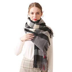 LumiSyne Winter Senior Plaid Kaschmir Schal Mit Quasten Für Damen Herren Übergroßer Tartan Stola Klassisches Karomuster Weiche Und Verdickte Pashmina Kariert Schal von LumiSyne