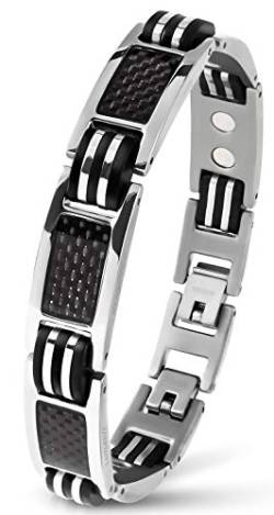 Lunavit Magnetschmuck Armband aus Titan mit Carbon für Herren, Silber, sportliches Powerarmband, längenverstellbar von Lunavit