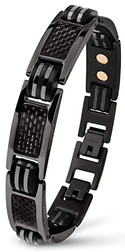 Lunavit Magnetschmuck Armband aus Titan mit Carbon für Herren, schwarzes sportliches Powerarmband, längenverstellbar von Lunavit