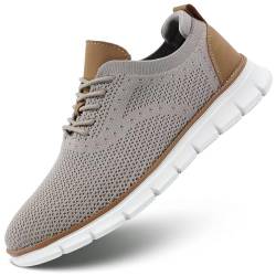 Herren Mesh Sneakers Oxfords Schnürschuhe Leichte Casual Walking Schuhe Kleid Schuhe Mode Sneakers Walkingschuhe, Khaki, 46 EU von Luogoks