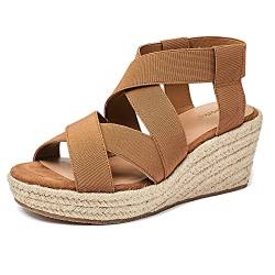 Luoika Damen Wide Wedge Sandals, Ankle Strap Flat Low Wedge Platform Heel Sandale, Braun713, 10.5 X-Wide von Luoika