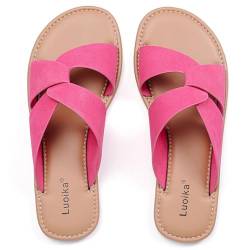 Luoika Flache Sandalen für Damen, breite Breite, Riemen, Slipper, elegante Sommerschuhe für Damen., Pink 901, 10 X-Wide von Luoika