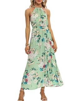 Bohémien Kleider Frauen Sommer Kleid Lange Ärmellos Drucken Blumen Kleidung Elegante Sexy Kleidung Frauen Sommer Lange Sommer Schlitz Hohe Lange Urlaub Strand Kleid, Grün-A, L von Luojida