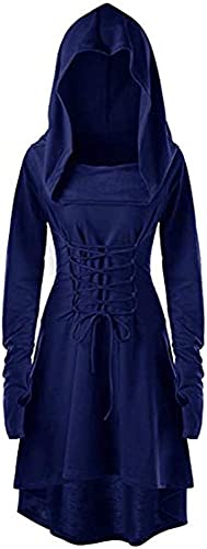 Gothisches Kleid mit Kapuze Verkleidung Halloween Damen Kostüm Erwachsene Hexe Kleid Mittelalter Pullover Gothic Dress Renaissance Kleidung Herbst Winter, dunkelblau, L von Luojida
