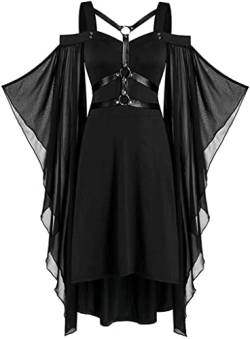 Halloween Kleid Damen Gothic Sexy Schmetterling Ärmel Mittelalterliches Kleid Renaissance Ausschnitt Steampunk Retro Kleid Hexe Damen Kostüm Karneval Gothic Kleid Schwarz M von Luojida