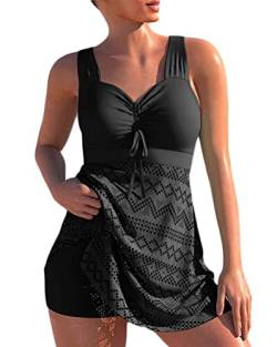 Tankini Damen-Badeanzug, 2-teilig, hohe Taille, ausgehöhlt, Push-Up, gepolstert, Tankini-Set, große Größe, Tankini und Shorts, Strandkleidung für Damen, Schwarz , XL von Luojida