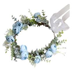 Luojuny Kleines Kranz-Stirnband, elastisches Blumen-Haar-Accessoire, künstlicher Kopfschmuck, Damen-Mädchen-Girlande-Kopfschmuck-Design, Schnürkrone Blau von Luojuny
