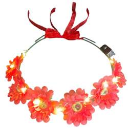 Luojuny Leuchtender Haarschmuck für Mädchen, leuchtender Kranz, leuchtendes Stirnband, LED-Blumengirlande, Haarschmuck für Frauen und Mädchen Rot von Luojuny