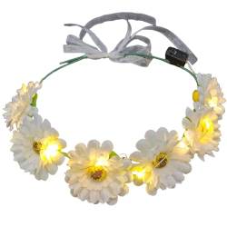 Luojuny Leuchtender Haarschmuck für Mädchen, leuchtender Kranz, leuchtendes Stirnband, LED-Blumengirlande, Haarschmuck für Frauen und Mädchen Weiß von Luojuny