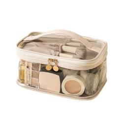 Luojuny Make-up-Reißverschlusstasche, transparente Kosmetiktasche mit Griff, großes Fassungsvermögen, Wasserabweisende doppellagige Make-up-Tasche, Kulturbeutel mit Reißverschluss, Make-up-Pinsel von Luojuny