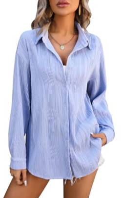 Luotelk Damen Bluse Elegant V-Ausschnitt Langarm mit Knöpfen Casual Lockere Oberteile Solide Hemden(L) von Luotelk
