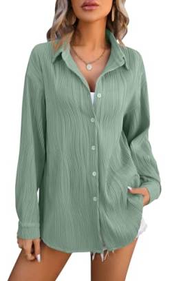 Luotelk Damen Bluse Elegant V-Ausschnitt Langarm mit Knöpfen Casual Lockere Oberteile Solide Hemden(XL) von Luotelk