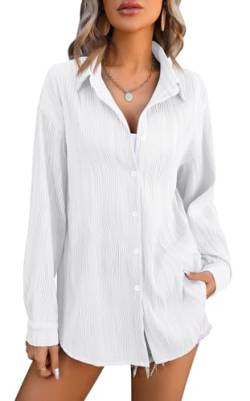 Luotelk Damen Bluse Elegant V-Ausschnitt Langarm mit Knöpfen Casual Lockere Oberteile Solide Hemden(XL) von Luotelk
