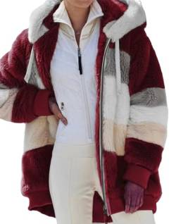 Luotelk Damen Fleecejacke mit Kapuze Plüschjacke mit Taschen Warme Reißverschluss Kapuzenjacke Mode Teddy Herbst Winter Winterjacke(M) von Luotelk