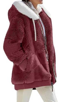 Luotelk Damen Fleecejacke mit Kapuze Plüschjacke mit Taschen Warme Reißverschluss Kapuzenjacke Mode Teddy Herbst Winter Winterjacke(M) von Luotelk