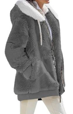 Luotelk Damen Fleecejacke mit Kapuze Plüschjacke mit Taschen Warme Reißverschluss Kapuzenjacke Mode Teddy Herbst Winter Winterjacke(XXL) von Luotelk