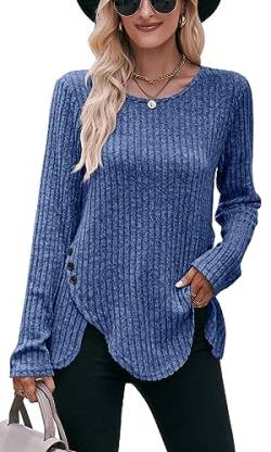 Luotelk Damen Langarmshirt Rundhalsausschnitt Strickpullover Einfarbig Oberteile Tunika Langarm Locker Casual Pullover(L) von Luotelk