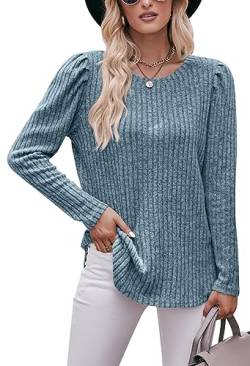 Luotelk Damen Langarmshirt Rundhalsausschnitt Strickpullover Einfarbig Oberteile Tunika Langarm Locker Casual Pullover(L) von Luotelk