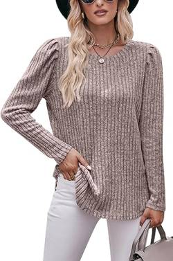 Luotelk Damen Langarmshirt Rundhalsausschnitt Strickpullover Einfarbig Oberteile Tunika Langarm Locker Casual Pullover(S) von Luotelk