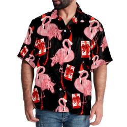 Luoweisi Herren Weihnachten Rosa Flamingo Hemden Kurzarm Casual Button Down Shirts Casual Hawaii Hemden S, Weihnachtlicher rosa Flamingo, 3XL von Luoweisi