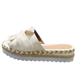 Luoyu Damenschuhe mit dicker Sohle Strohschleife, lässige und bequeme breite Sandalen mit Kissensohle, rutschfeste Riemen, flache Schuhe von Luoyu