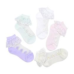 5 Paar Mädchen Socken mit Rüschen Spitze Baumwolle Rüschen Socken Weiß Lace Prinzessin Tanz Kleid Socken Bequeme für 3-15 Jahre Baby Kinder von Lupy