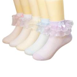5 Paar Mädchen Socken mit Rüschen Spitze Baumwolle Rüschen Socken Weiß Lace Prinzessin Tanz Kleid Socken Bequeme für 3-15 Jahre Baby Kinder von Lupy